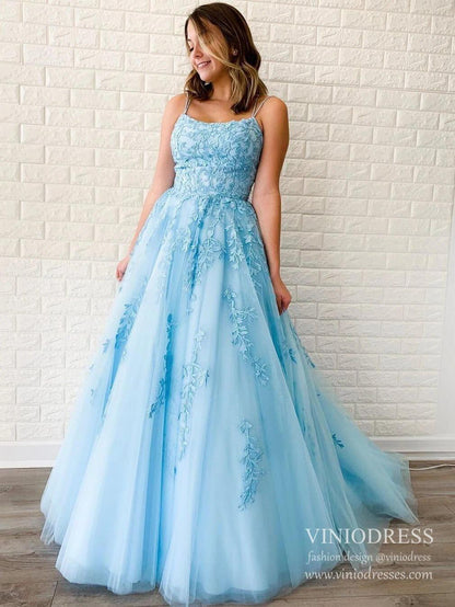 Spaghetti Strap Long Prom Dresses Lace-Up Back FD1265B-prom dresses 2025 -Viniodress-Lavender-Custom Size-
