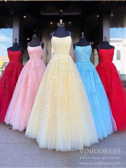 Spaghetti Strap Long Prom Dresses Lace-Up Back FD1265B-prom dresses 2025 -Viniodress-Lavender-Custom Size-