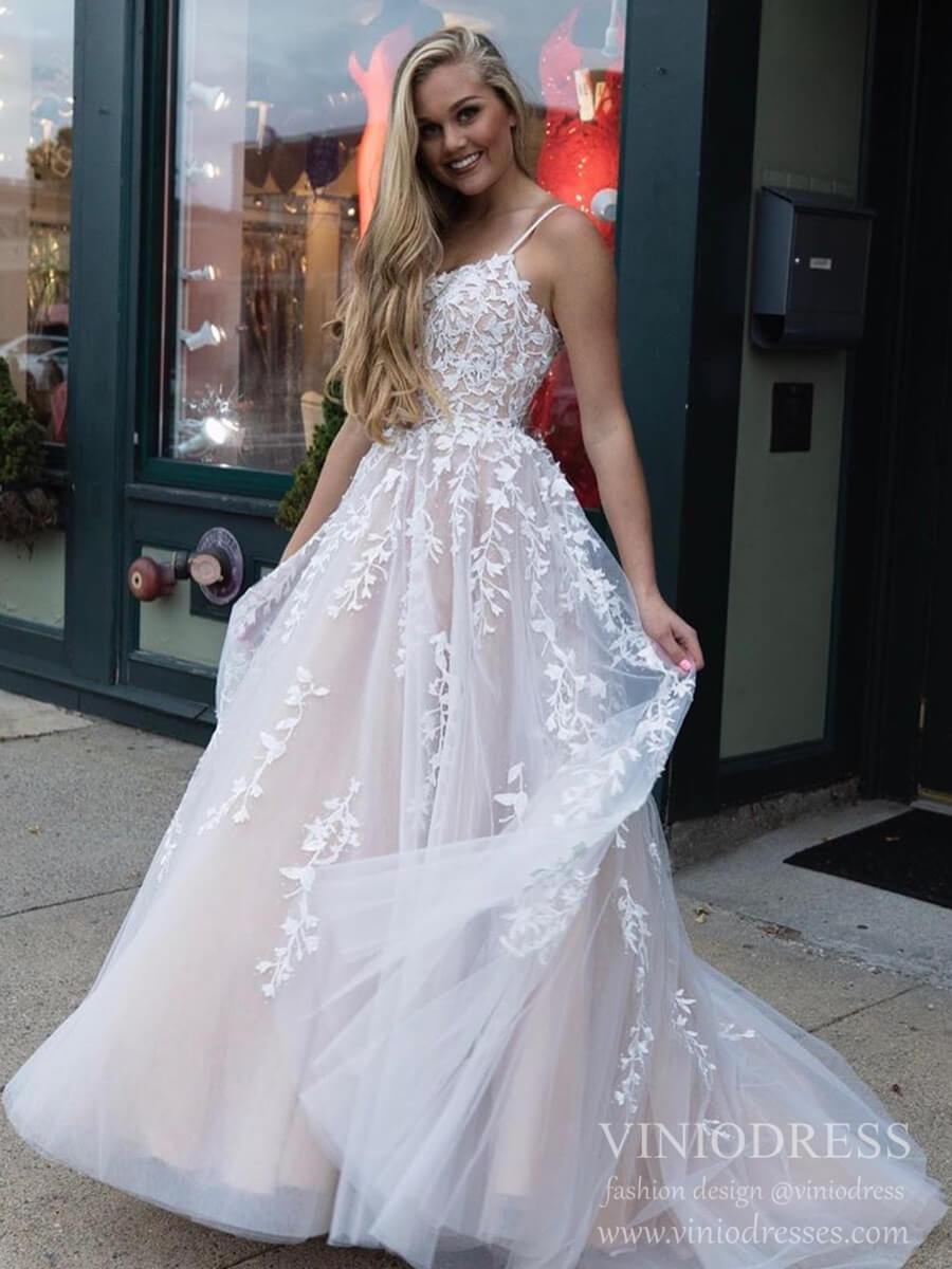 Spaghetti Strap Long Prom Dresses Lace-Up Back FD1265B-prom dresses 2025 -Viniodress-Lavender-Custom Size-
