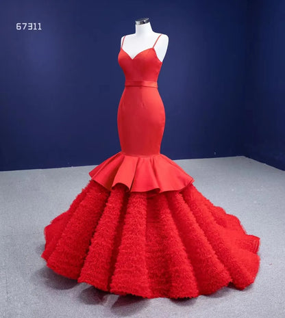 Spaghetti Strap Red Mermaid Wedding Dresses Trumpet Pageant Dress 67311 viniodress-prom dresses 2025 -Viniodress-Red-Custom Size-