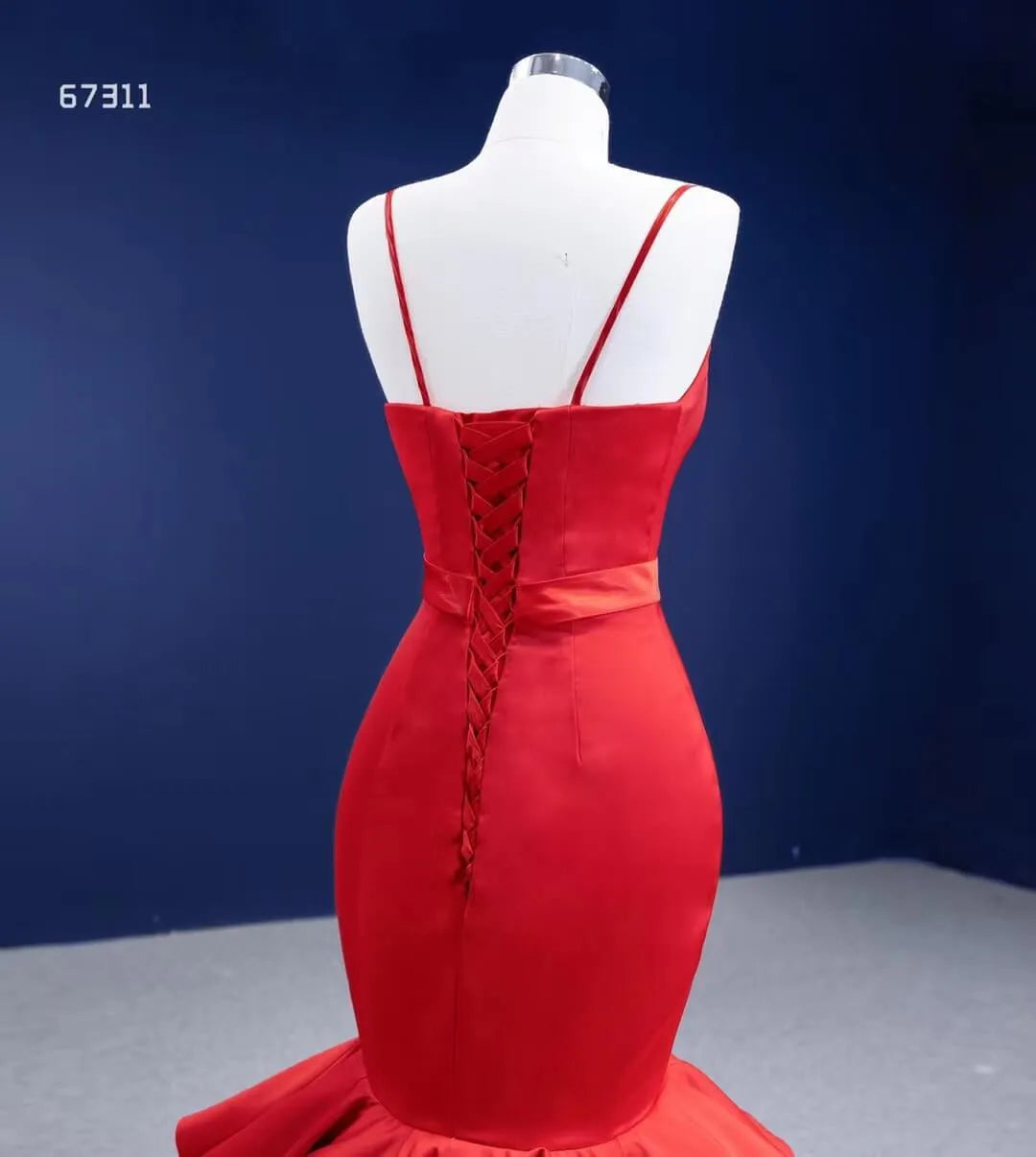 Spaghetti Strap Red Mermaid Wedding Dresses Trumpet Pageant Dress 67311 viniodress-prom dresses 2025 -Viniodress-Red-Custom Size-