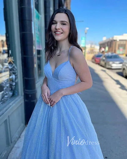 Spaghetti Strap Shimmer Tulle Long Prom Dresses with Pockets FD2016-prom dresses 2025 -Viniodress-As Picture-Custom Size-