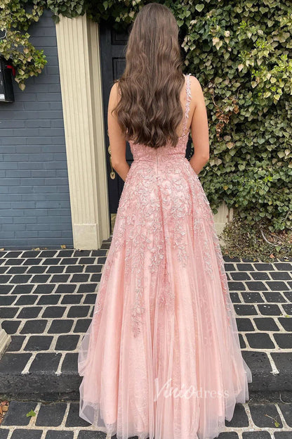 Spaghetti Strap V-neck Prom Dresses A-line Lace Applique Formal Dress FD1348-prom dresses 2025 -Viniodress-Dark Red-Custom Size-