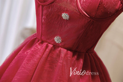 Spaghetti strap Hoco Dresses Tulle A-Line Graduation Dresses SD1541-Dresses 2025 -Viniodress-Burgundy-Custom Size-