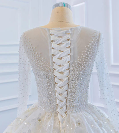 Sparkly 3D Flower Princess Wedding Dresses with Sleeves 67183-wedding dresses 2025 -Viniodress-Ivory-Custom Size-