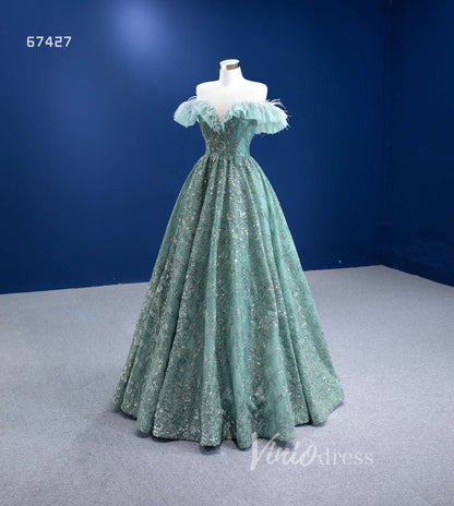 Sparkly A-line Formal Dress Beaded Greyish Green Prom Dresses 67427-Quinceanera Dresses 2025 -Viniodress-Greyish Green-Custom Size-
