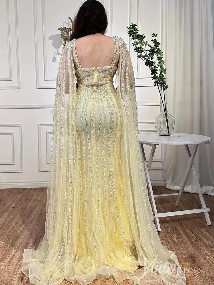 Sparkly Beaded Mermaid Prom Dresses Cape Sleeve Pageant Dress AD1229-Evening Dresses 2025 -Viniodress-Lavender-US 2-
