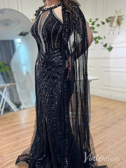 Sparkly Beaded Mermaid Prom Dresses Cape Sleeve Pageant Dress AD1229-Evening Dresses 2025 -Viniodress-Lavender-US 2-