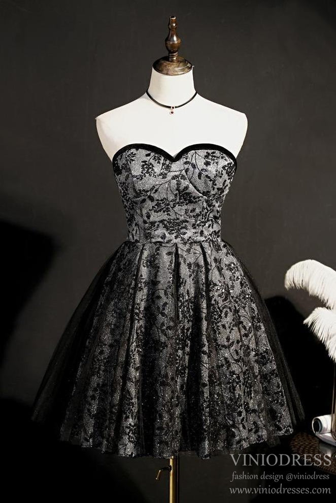 Sparkly Blace Lace Homecoming Dresses Strapless SD1343-Homecoming Dresses 2025 -VINIODRESS-US2-Black-