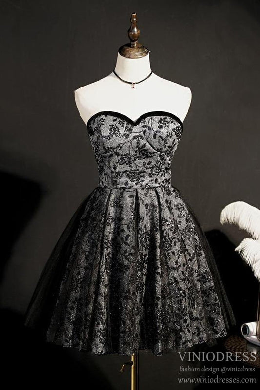 Sparkly Blace Lace Homecoming Dresses Strapless SD1343-Homecoming Dresses 2025 -VINIODRESS-US2-Black-