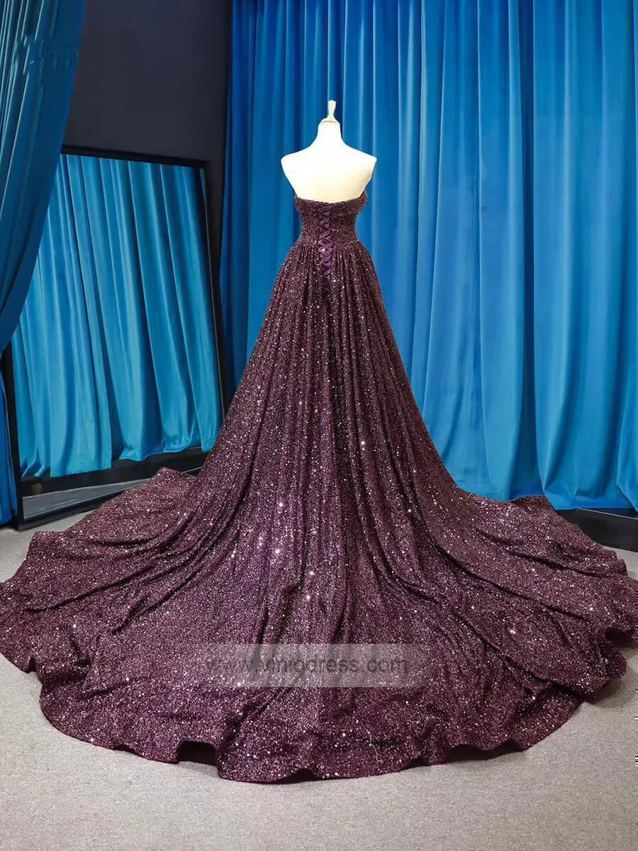 Sparkly Burgundy Long Prom Dresses Strapless Formal Dress FD1197-prom dresses-Viniodress-Purple-US 2-Viniodress