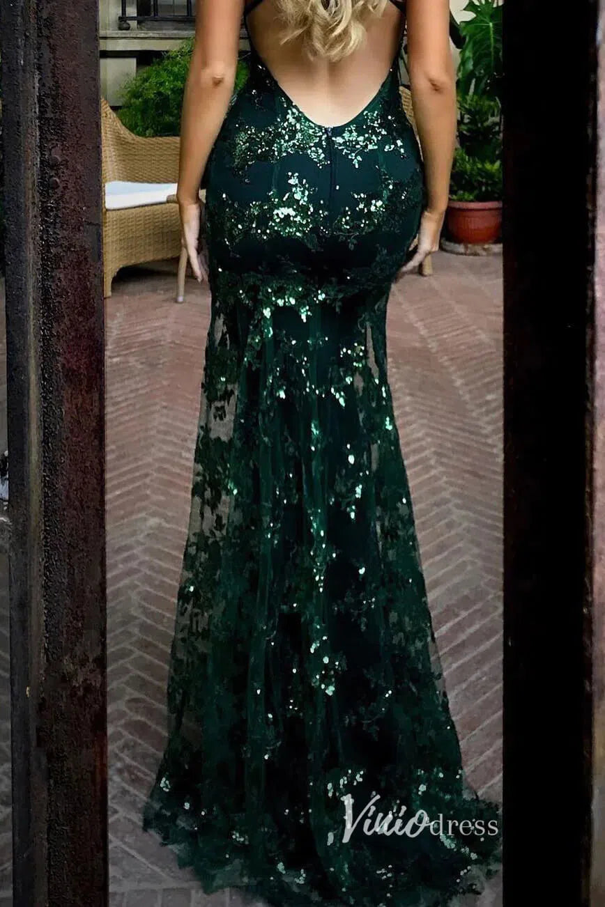 Sparkly Gold Sequin Mermaid Prom Dresses Spaghetti Strap Formal Dresses FD1683-prom dresses 2025 -Viniodress-Gold-Custom Size-