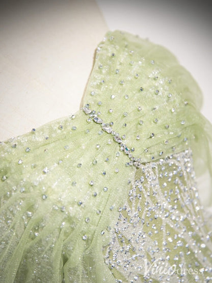 Sparkly Green Off the Shoulder Prom Dresses Beaded Lace Evening Gown AD1341-prom dresses 2025 -Viniodress-Green-Custom Size-