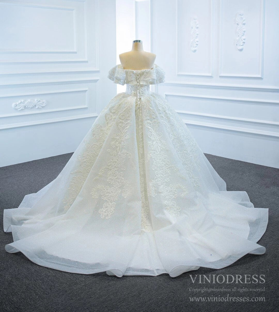 Sparkly Off the Shoulder Lace Ball Gown Wedding Dresses 67162-wedding dresses 2025 -Viniodress-As Picture-Custom Size-