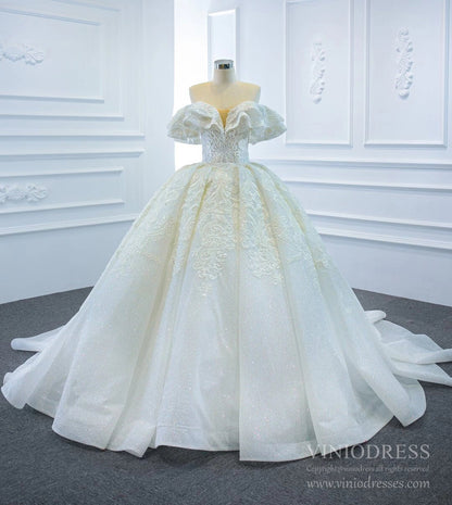 Sparkly Off the Shoulder Lace Ball Gown Wedding Dresses 67162-wedding dresses 2025 -Viniodress-As Picture-Custom Size-