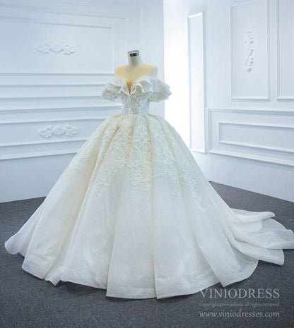 Sparkly Off the Shoulder Lace Ball Gown Wedding Dresses 67162-wedding dresses 2025 -Viniodress-As Picture-Custom Size-