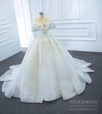 Sparkly Off the Shoulder Lace Ball Gown Wedding Dresses 67162-wedding dresses 2025 -Viniodress-As Picture-Custom Size-