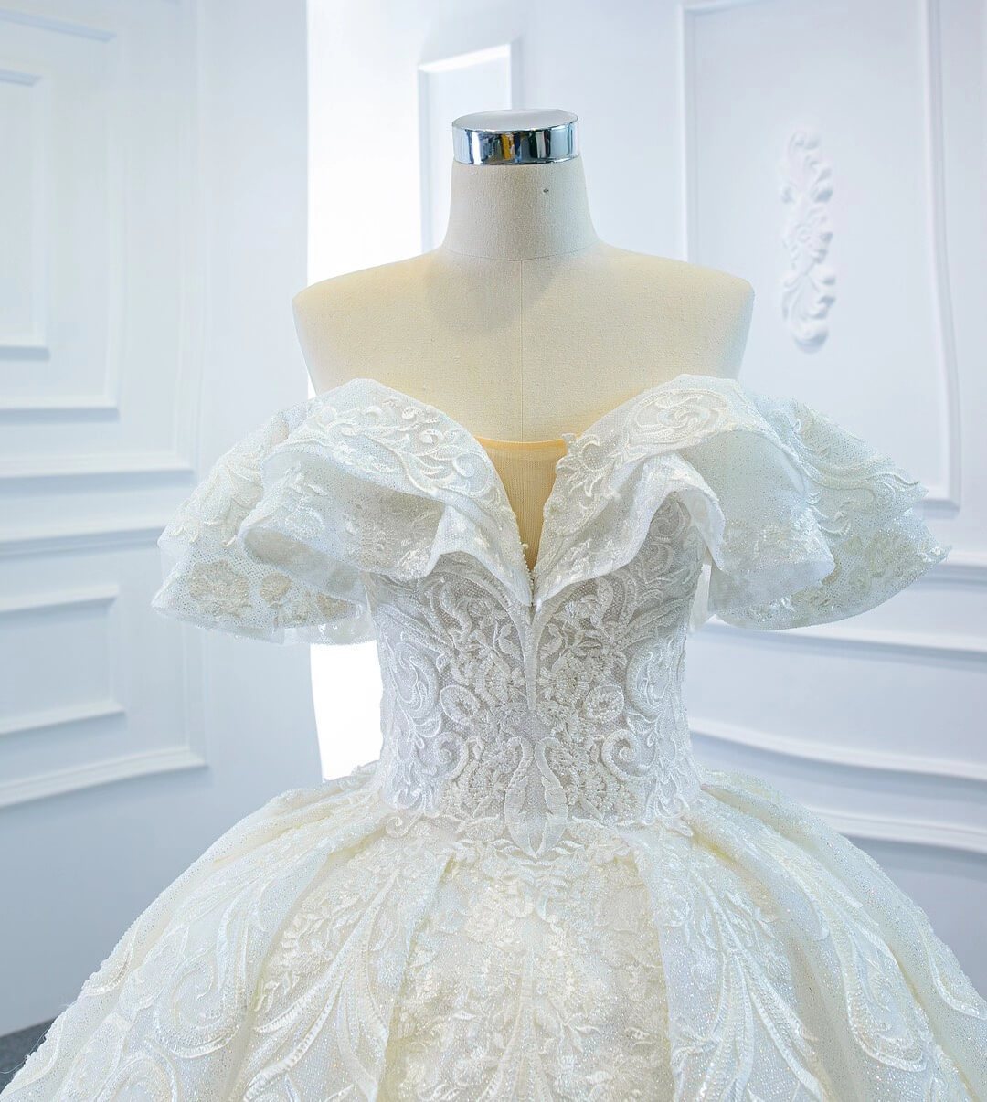 Sparkly Off the Shoulder Lace Ball Gown Wedding Dresses 67162-wedding dresses 2025 -Viniodress-As Picture-Custom Size-