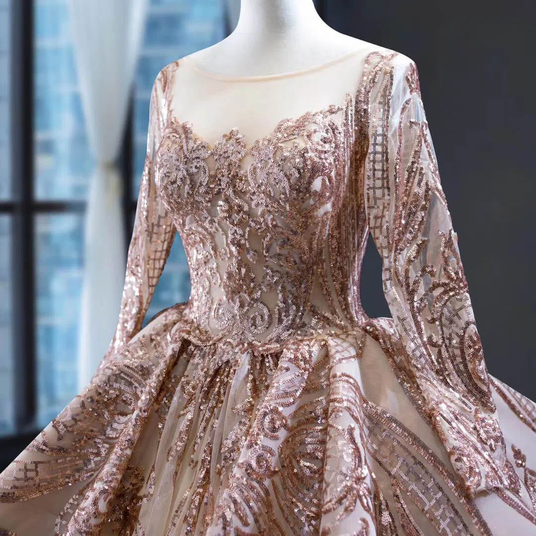 Sparkly Rose Gold Sequin Luxury Ball Gown Wedding Dresses 67017 viniodress-Quinceanera Dresses 2025 -Viniodress-Rose Gold-Custom Size-