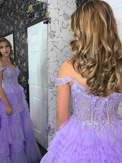Sparkly Ruffle Tulle Prom Dresses Tiered Formal Dresses FD3395B-prom dresses 2025 -Viniodress-Blue-Custom Size-