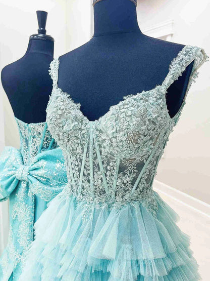 Sparkly Ruffle Tulle Prom Dresses Tiered Formal Dresses FD3395B-prom dresses 2025 -Viniodress-Blue-Custom Size-