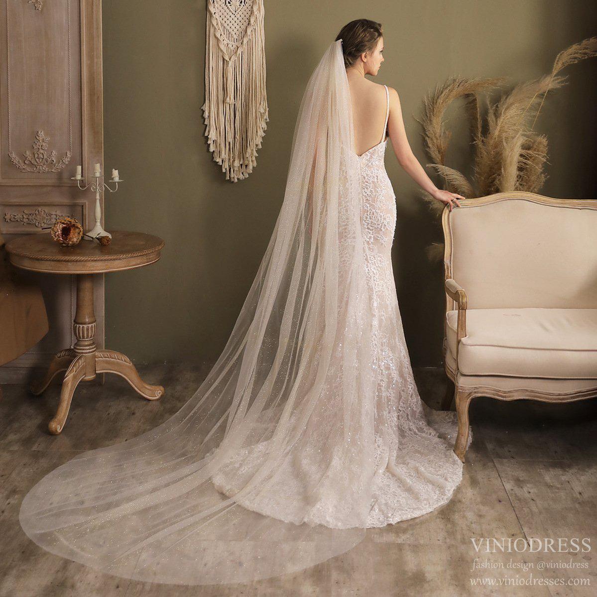 Sparkly Tulle Bridal Veil Cathedral Length-Bridal Veil 2025 -Viniodress-Ivory-