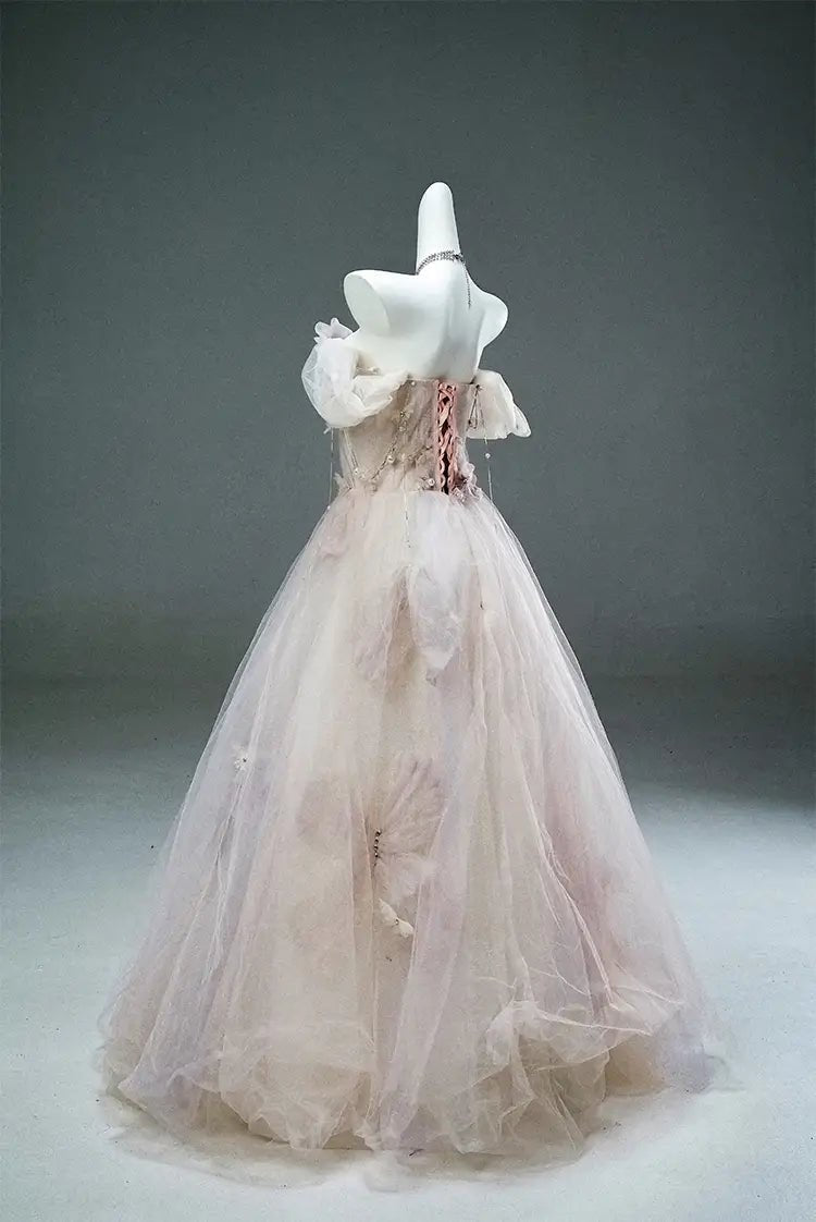 Sparkly Tulle Formal Gown with Bow, Pearl, Butterfly & Sweetheart Neckline - CQ0147-Couture Gown 2025 -Viniodress-Blue-Custom Size-