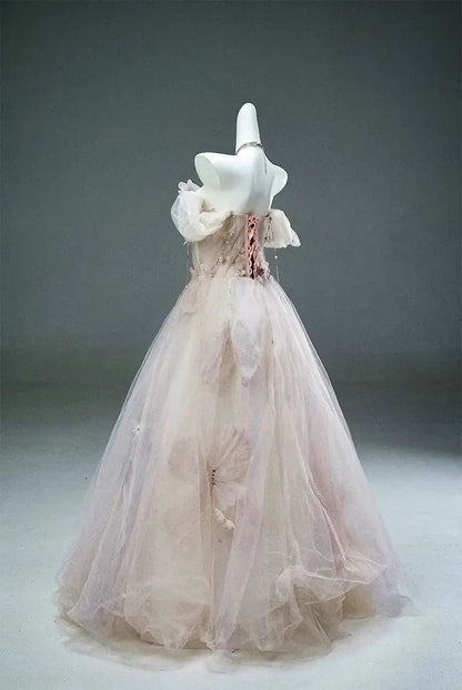 Sparkly Tulle Formal Gown with Bow, Pearl, Butterfly & Sweetheart Neckline - CQ0147-Couture Gown 2025 -Viniodress-Blue-Custom Size-