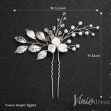 Sprig Floral Silver Bridal Hairpin Pearl and Crystals AC1089-Headpieces-Viniodress-Silver-Viniodress