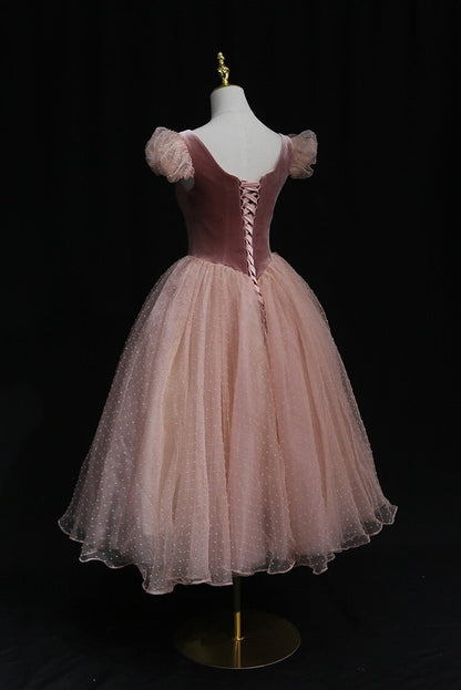Square Neck Blush Homecoming Dresses Dotted Maxi Dress SD1391-Homecoming Dresses 2025 -Viniodress-Blush Pink-Custom Size-