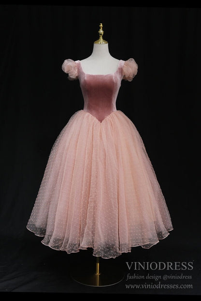 Square Neck Blush Homecoming Dresses Dotted Maxi Dress SD1391-Homecoming Dresses 2025 -Viniodress-Blush Pink-Custom Size-
