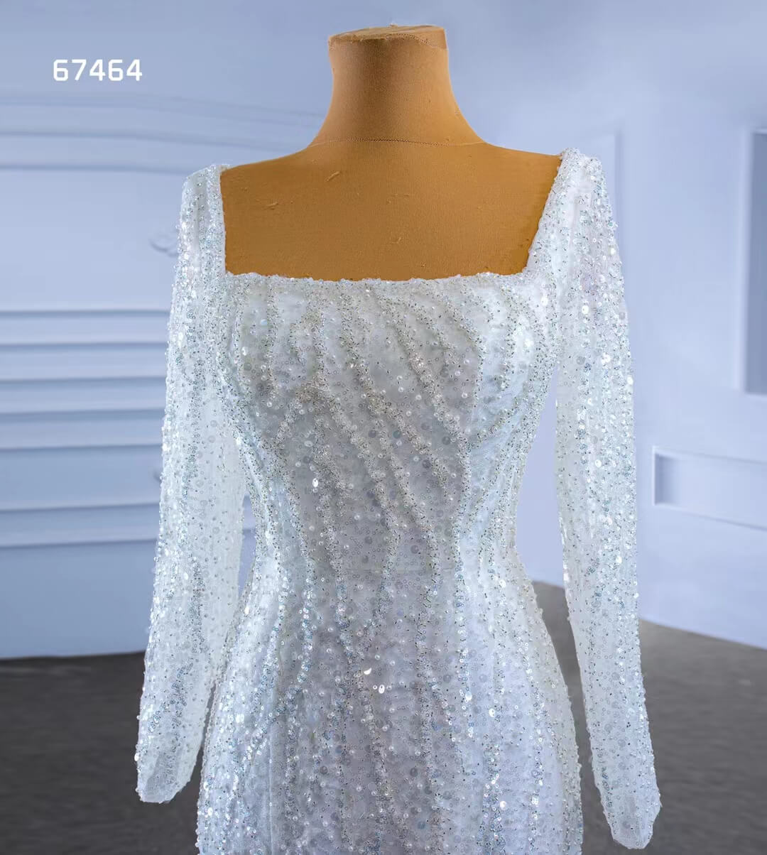 Square Neck Long Sleeve Wedding Dresses with Removable Train 67464-wedding dresses 2025 -Viniodress-Ivory-Custom Size-