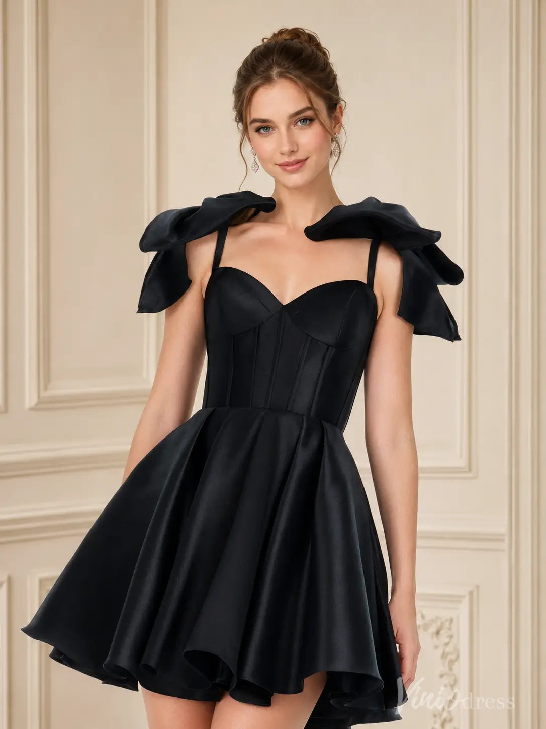 dramatic homecoming dresses Statement Bow-Shoulder Satin Dress Size:SZ 2 shoulder puff sleeves add Dresses And Sneakers Are Celebration Outfit
