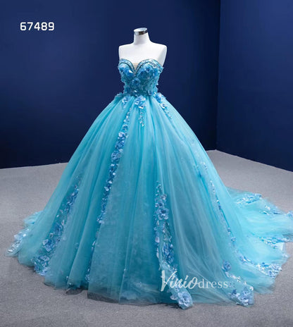 Strapless Baby Blue Ball Gown Wedding Dress 3D Flower Quince Dress 67489-Quinceanera Dresses 2025 -Viniodress-Baby Blue-Custom Size-