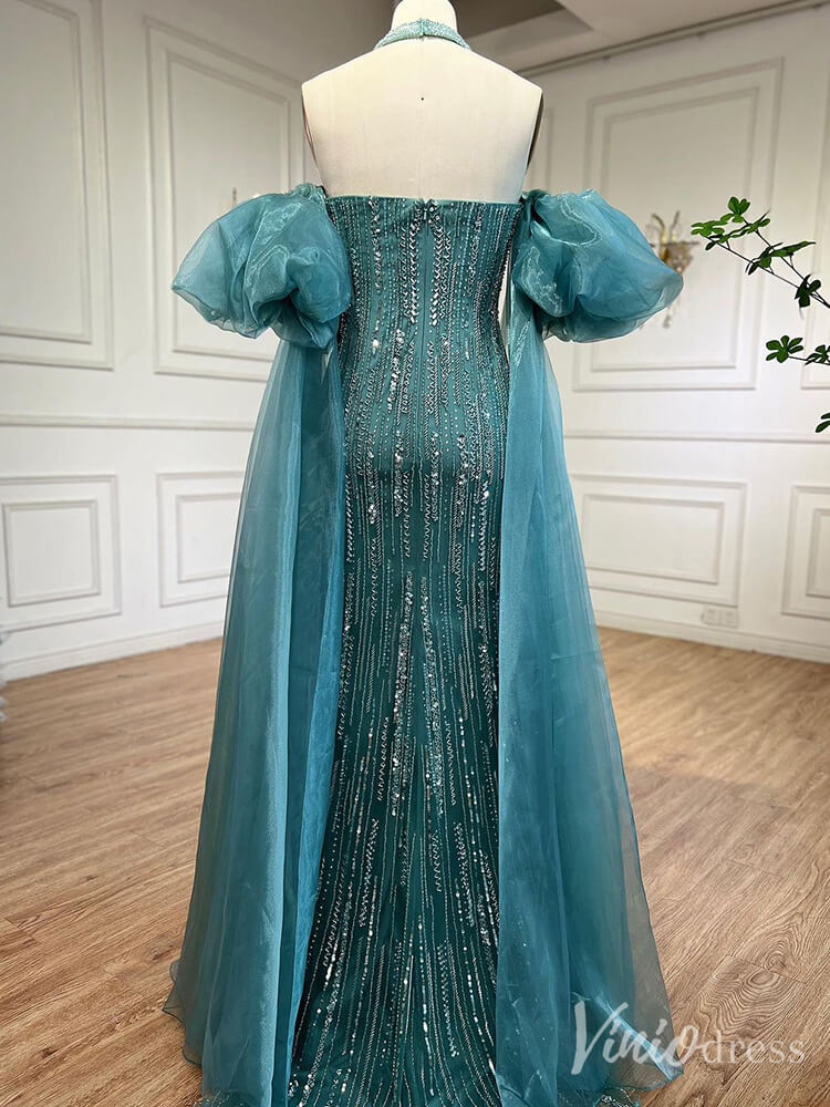 Strapless Beaded Mermaid Prom Dresses Removable Puffed Sleeve Pageant Dress 20221-Evening Dresses 2025 -Viniodress-Lavender-US 2-
