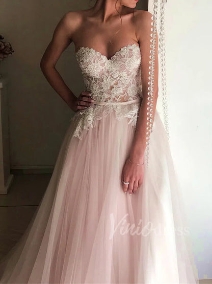 Strapless Beaded Pink Country Wedding Dresses VW1276-wedding dresses 2025 -Viniodress-Dusty Rose-Custom Size-