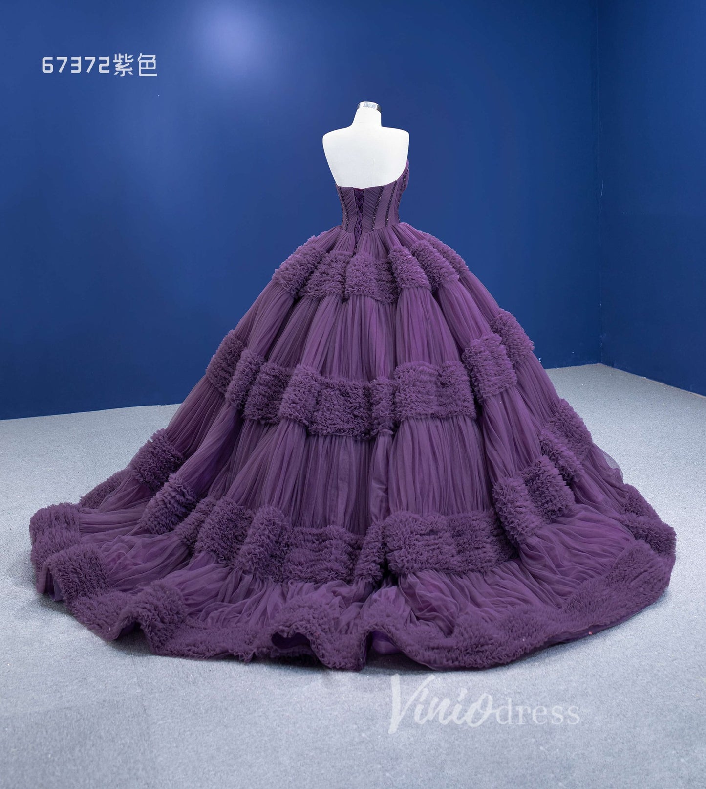 Strapless Celebrity Dress Tulle Sweet 16 Ball Gown Wedding Dresses 67372-wedding dresses 2025 -Viniodress-Purple-Custom Size-