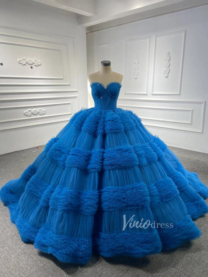 Strapless Celebrity Dress Tulle Sweet 16 Ball Gown Wedding Dresses 67372-wedding dresses 2025 -Viniodress-Purple-Custom Size-