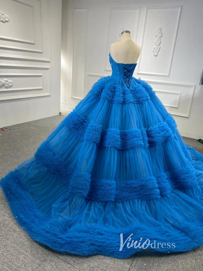 Strapless Celebrity Dress Tulle Sweet 16 Ball Gown Wedding Dresses 67372-wedding dresses 2025 -Viniodress-Purple-Custom Size-