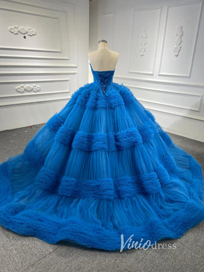 Strapless Celebrity Dress Tulle Sweet 16 Ball Gown Wedding Dresses 67372-wedding dresses 2025 -Viniodress-Purple-Custom Size-