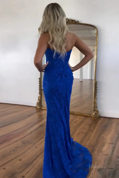 Strapless Lace Mermaid Prom Dress 2025 with Slit & Boned Bodice – FD5019-prom dresses 2025 -Viniodress-Lavender-Custom Size-