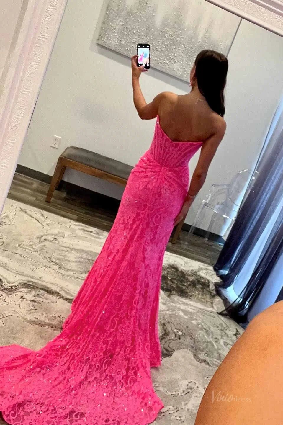 Strapless Lace Mermaid Prom Dress 2025 with Slit & Boned Bodice – FD5019-prom dresses 2025 -Viniodress-Lavender-Custom Size-