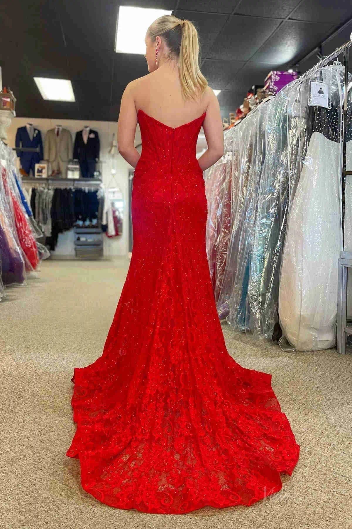Strapless Lace Mermaid Prom Dress 2025 with Slit & Boned Bodice – FD5019-prom dresses 2025 -Viniodress-Lavender-Custom Size-