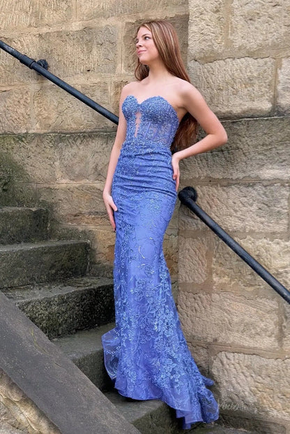 Strapless Lace Mermaid Prom Dress 2025 with Sweetheart Neck – FD5018-prom dresses 2025 -Viniodress-Lavender-Custom Size-