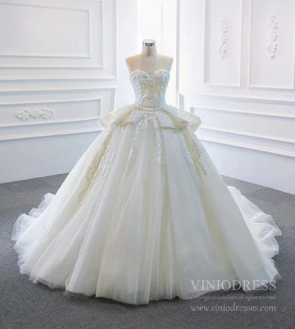 Strapless Lace Princess Wedding Dresses Cathedral Wedding Gowns VW1025-wedding dresses 2025 -Viniodress-Ivory-Custom Size-