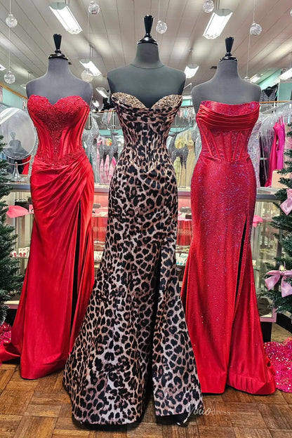 Strapless Leopard Print Mermaid Prom Dress with Crystal Embellished Sweetheart Corset Bodice SS331-Prom Dresses 2026-Viniodress-Brown-Custom Size-