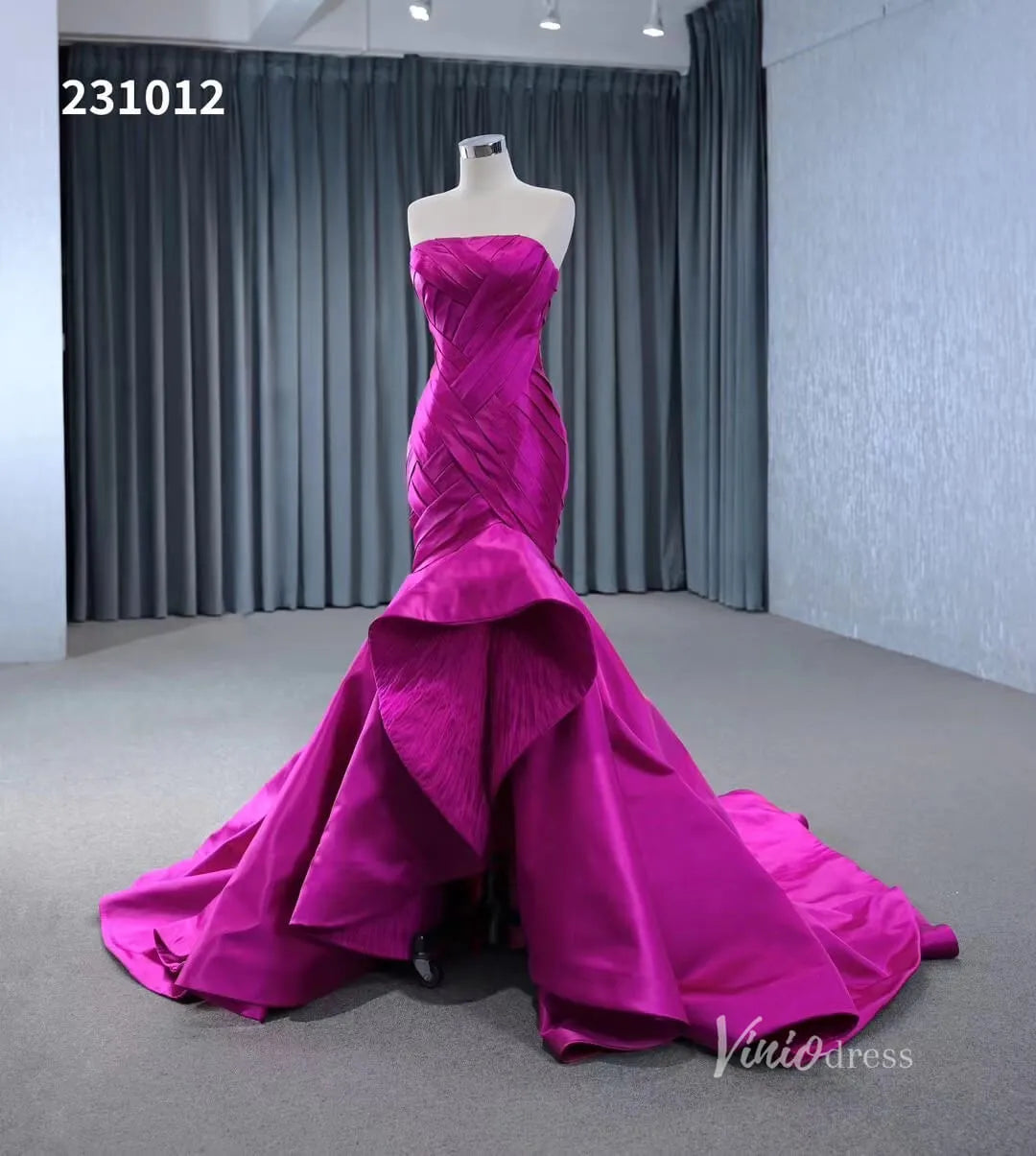 Strapless Mermaid High Low Wedding Dresses Magenta Pageant Gowns 231012-prom dresses 2025 -Viniodress-Magenta-Custom Size-