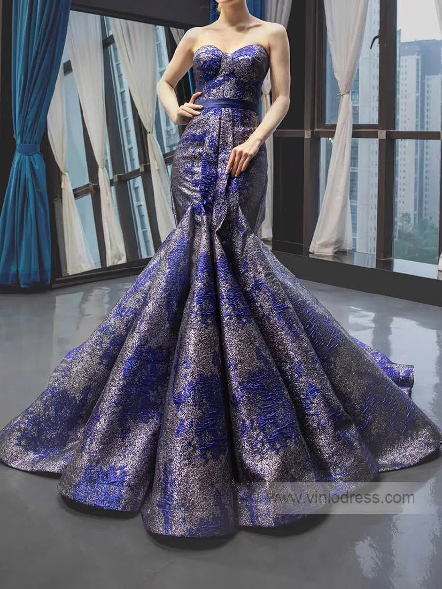 Strapless Mermaid Prom Dresses Blue and Grey Pageant Dress FD1287-prom dresses-Viniodress-Royal Blue-US 2-Viniodress