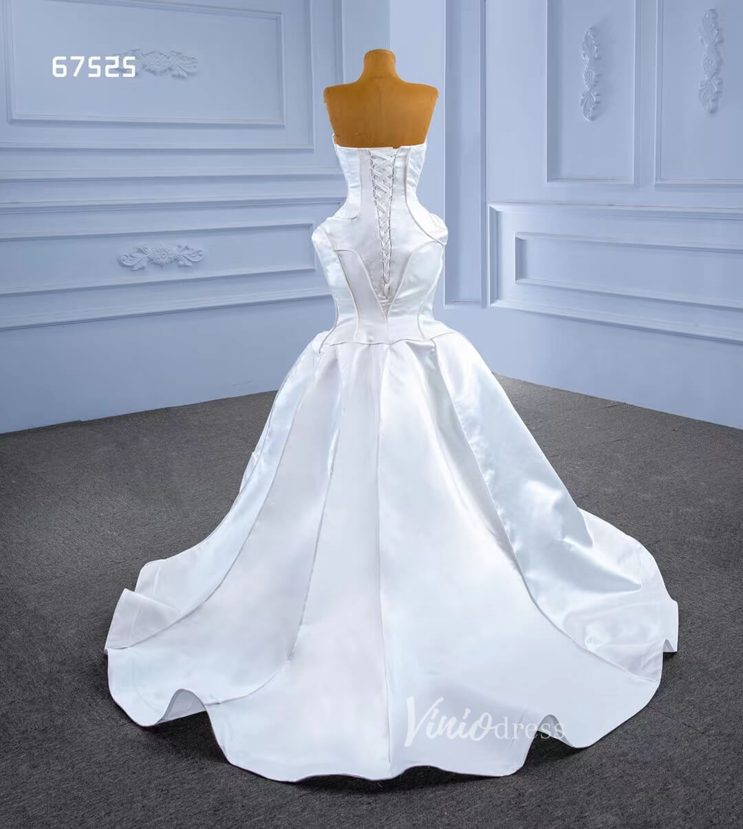 Strapless Mermaid Satin Wedding Dresses 67525-wedding dresses 2025 -Viniodress-Ivory-Custom Size-