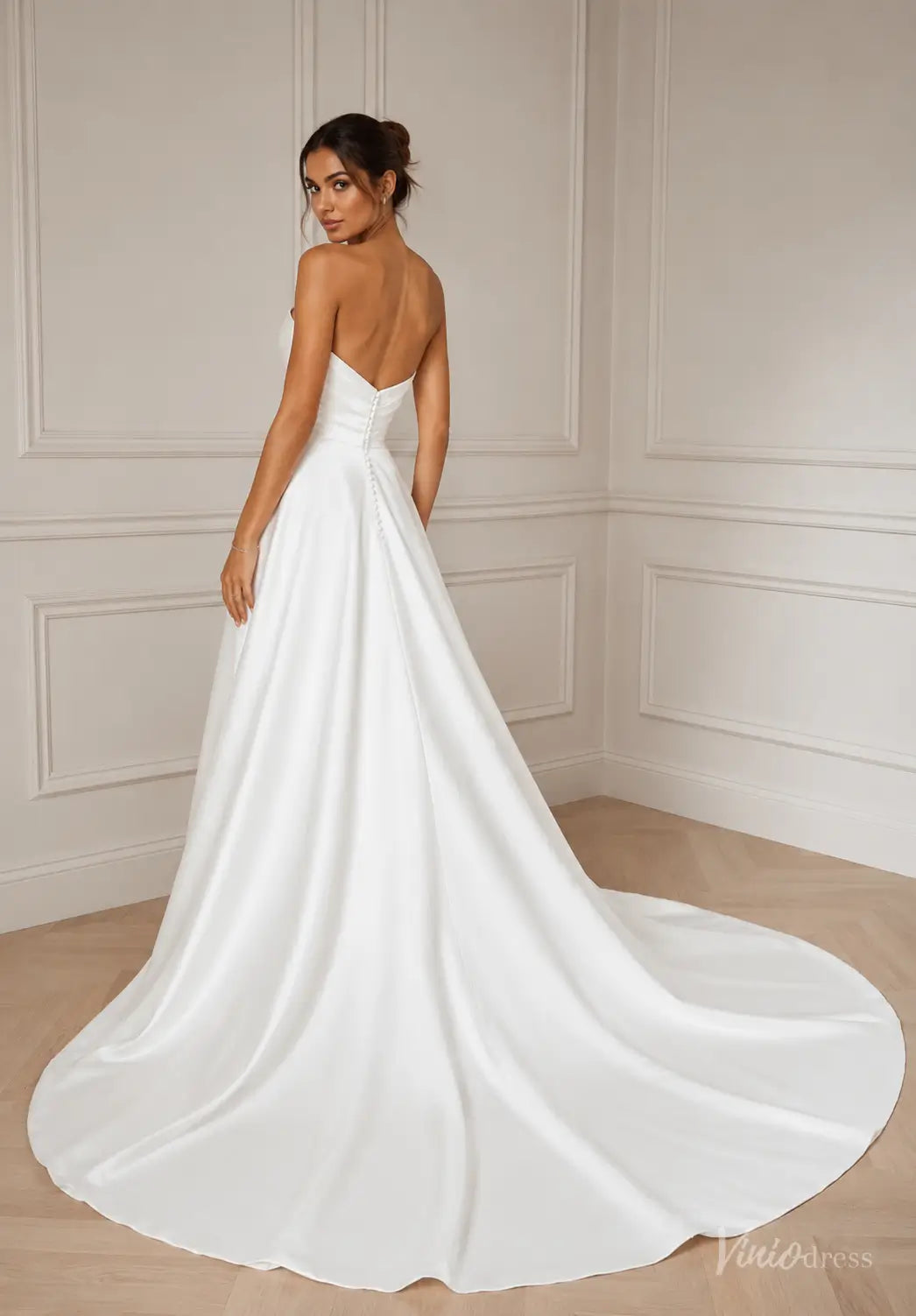 Strapless Minimalist Satin Wedding Dresses with Sweetheart Neckline, H – Viniodress